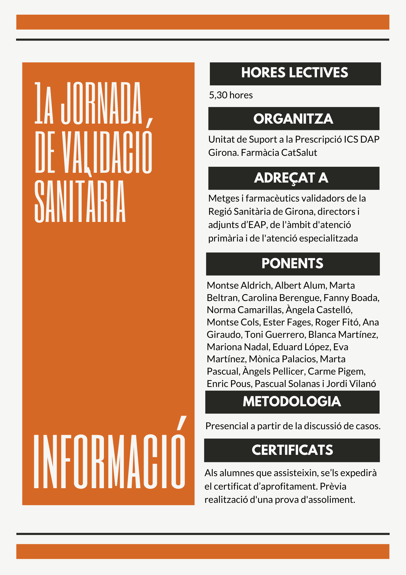 Programa de la 1ª Jornada de Validació Sanitària