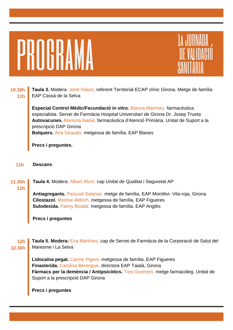 Programa de la 1ª Jornada de Validació Sanitària