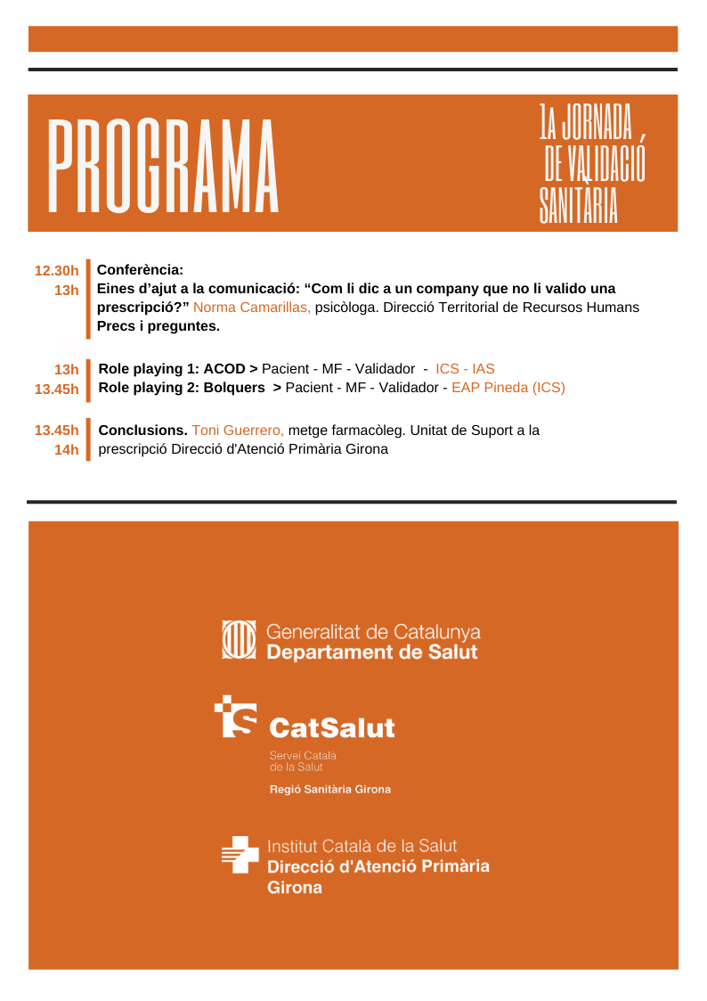 Programa de la 1ª Jornada de Validació Sanitària