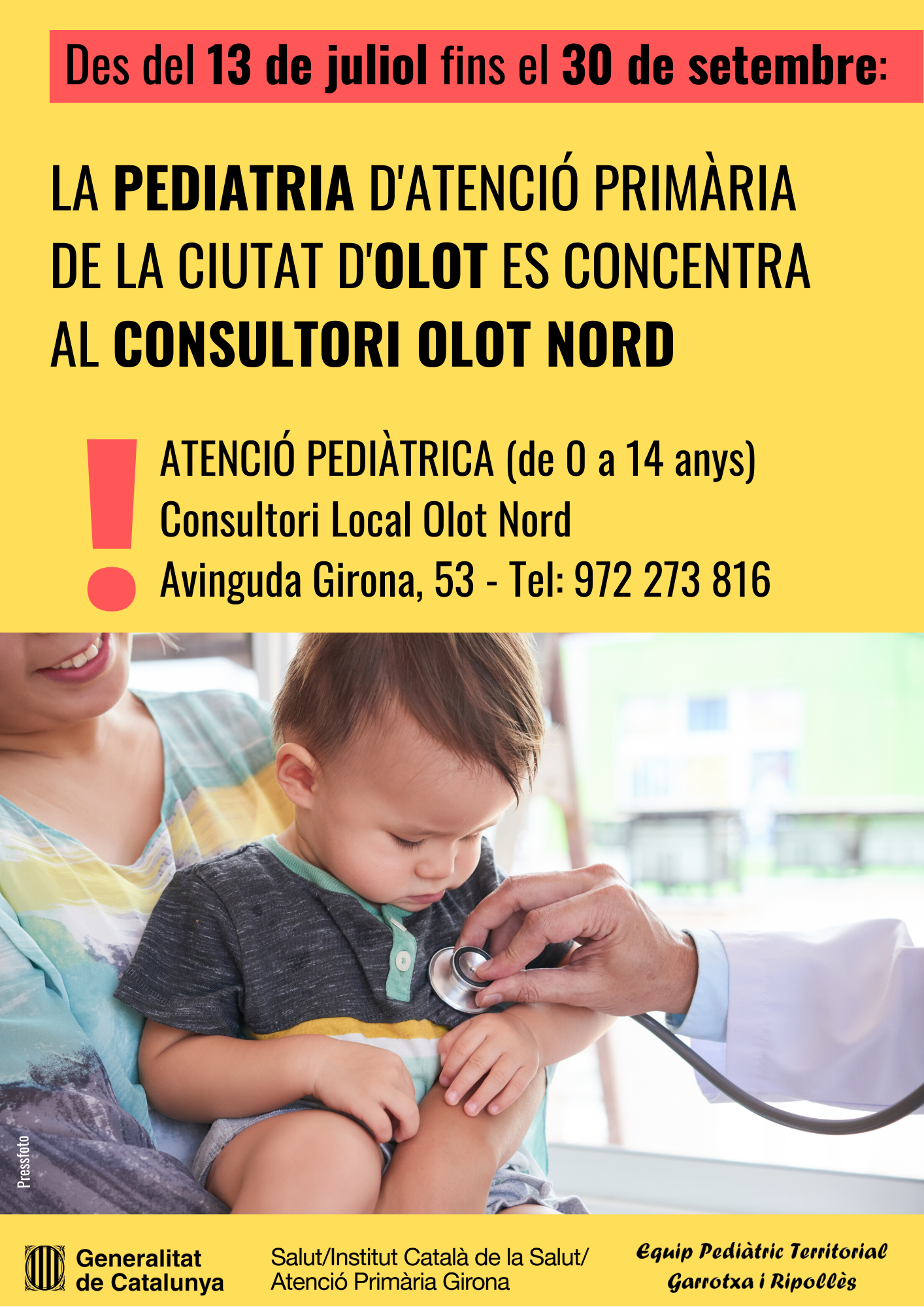 cartell informatiu sobre la reorganització de l'atenció pediàtica a Olot