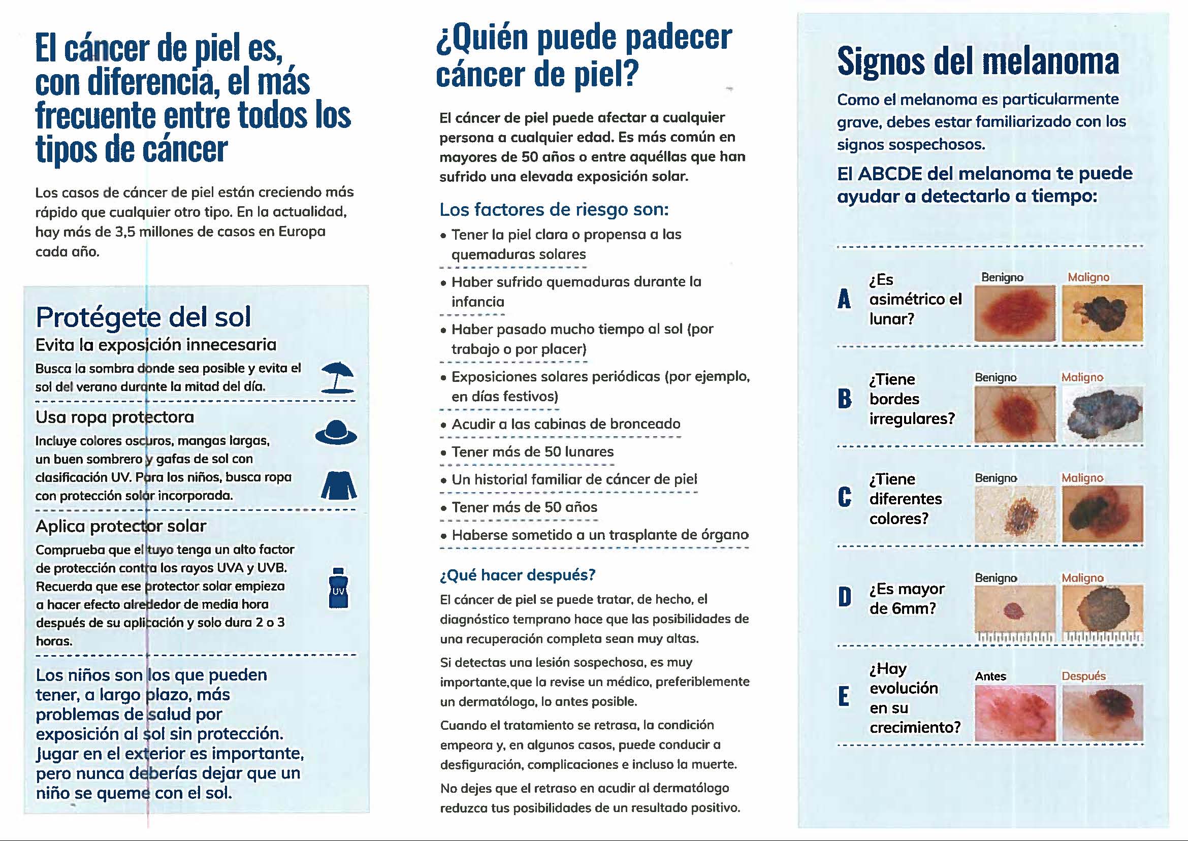 tríptic amb informació sobre el càncer de pell, amb els signes del melanoma