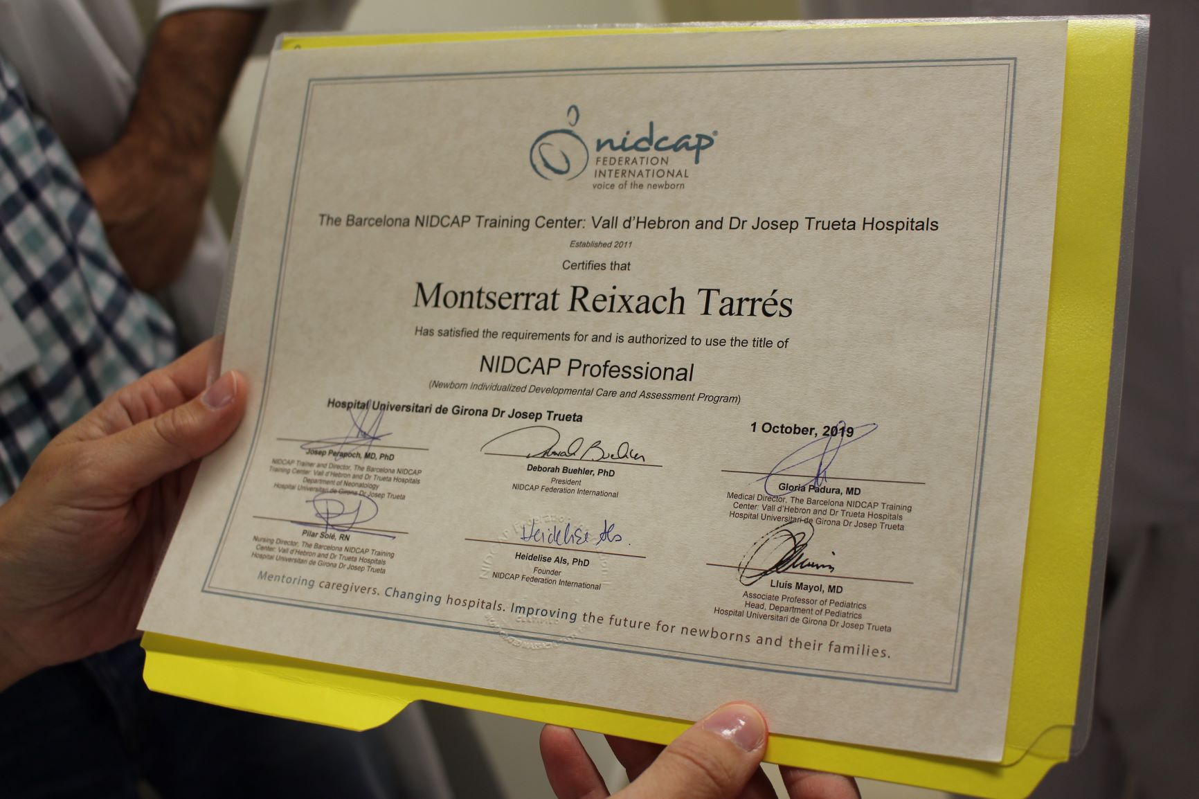El diploma del NIDCAP rebut per Montse Reixach