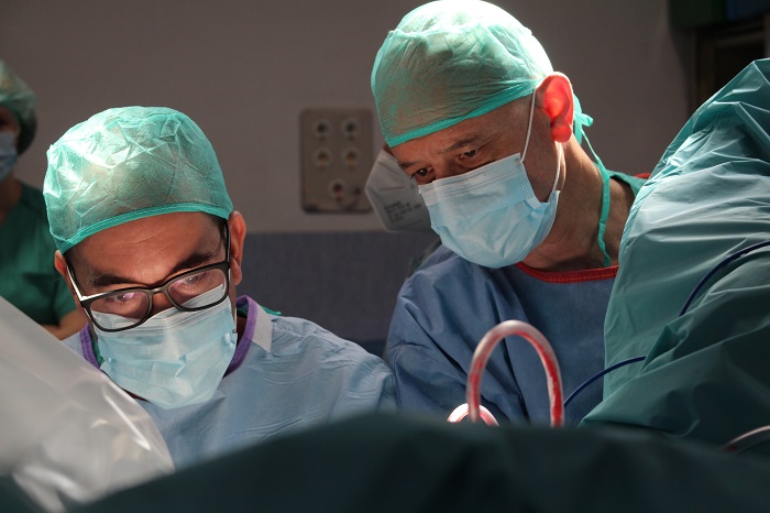 L'equip durant una intervenció quirúrgica per corregir el prolapse uterovaginal.