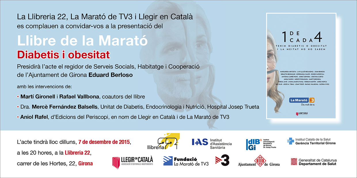 Cartell invitació a la presentació del llibre de la Marató de TV3