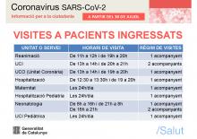 Nous horaris de visites i nombre d'acompanyants vigent a partir del 30 de juliol de 2020